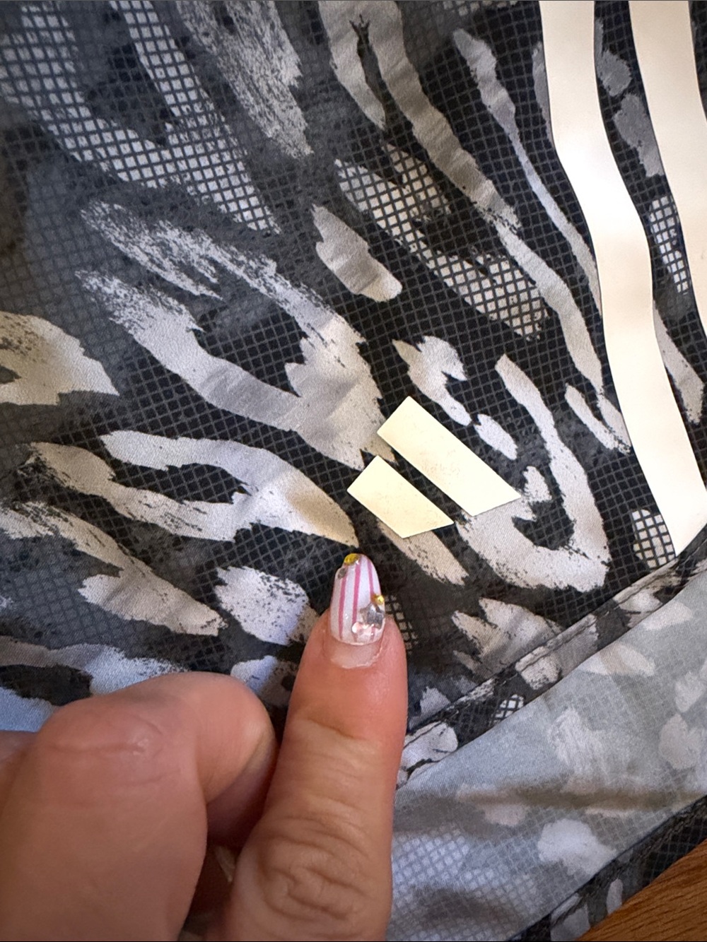 adidas Gray Leopard Print Running Shorts with White Stripes - Picture 2 of 5